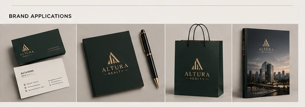 Altura — business cards, document folder, shopping bag and hardcover brochure