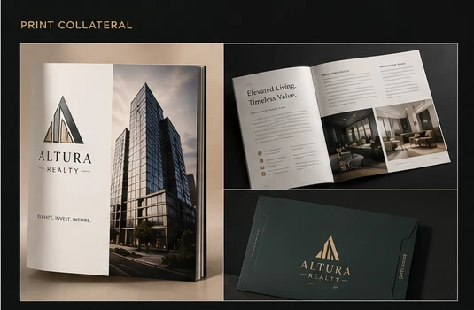 Altura — brochure cover, interior spread and presentation folder
