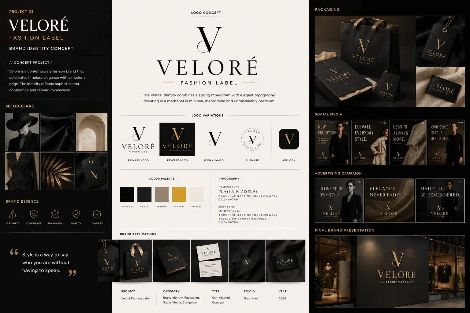 Veloré Fashion Label — Brand Identity · Packaging · Concept