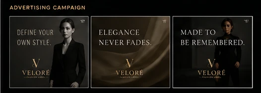 Veloré — three advertising campaign frames