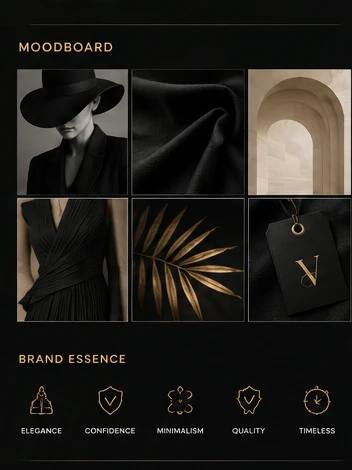 Veloré — the moodboard and the five brand essence icons